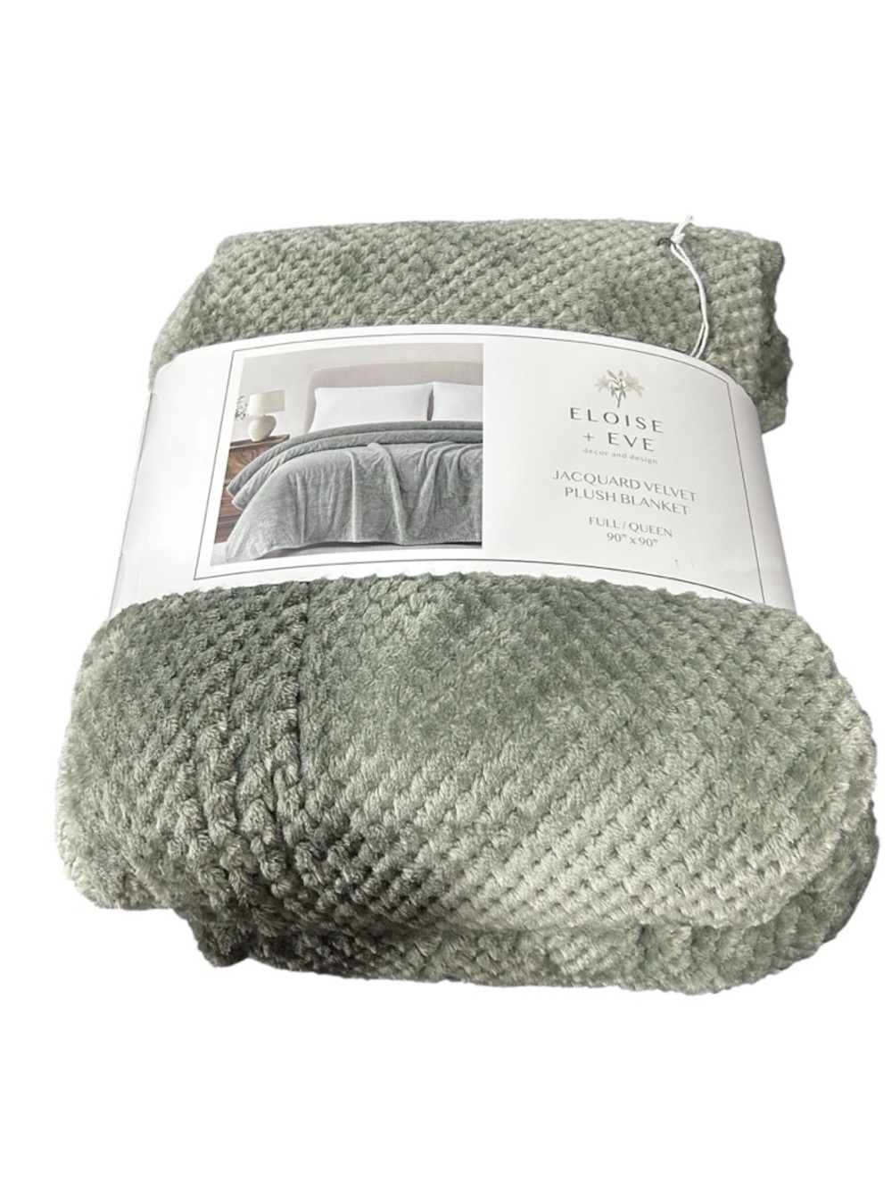 ELOISE + Eve Plush Jacquard Velvet Blanket - Sage Green